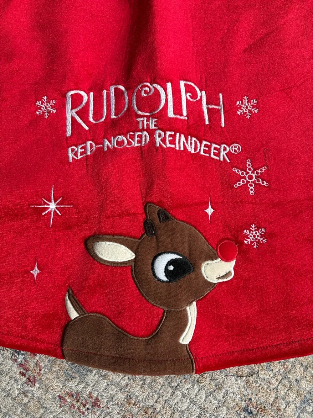 Dan Dee Rudolph Red Tree Skirt - Festive Red Holiday Tree Skirt 46”
